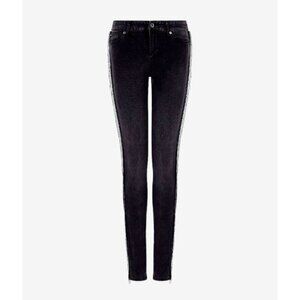 NWOT Armani Exchange J69 Super Skinny Lift Up Dark Gray Beaded Fringe Jeans 26